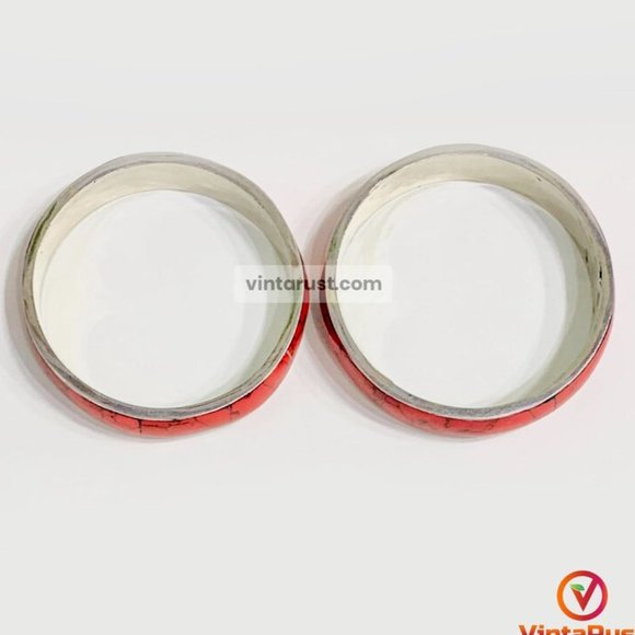 single  Coral Stone Statement Bracelet   Antique Tribal Slim Hand Cuff - Picture 2 of 4